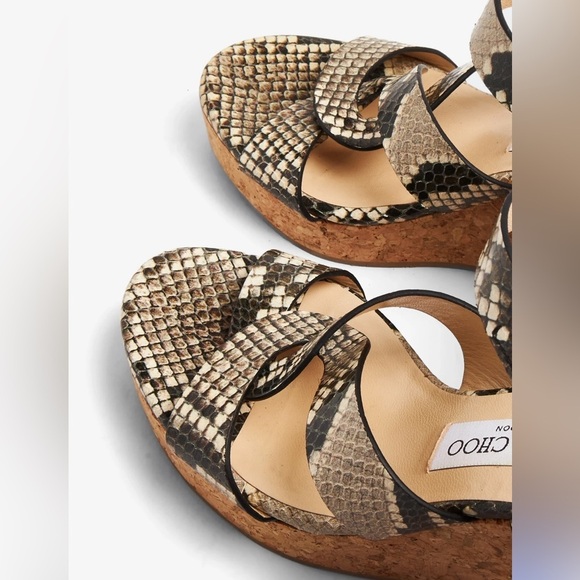 JIMMY CHOO ALEILI 100 Natural Snake Printed Leather Platform Wedge - Picture 5 of 10